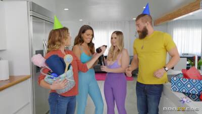 Dick sucking in the bathroom leads to a 3- way with Codi and Nolina on girlsporntube.one