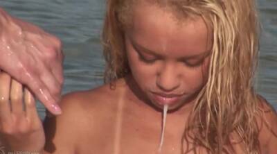 Blonde Beauty Gets Cum In Her Mouth In This Hot Threesome On The Beach on girlsporntube.one