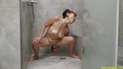 Crazy asian grandma toying at the shower on girlsporntube.one