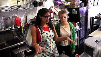 Young blonde Alani Pi has job interview as barista at Penny Barber's quick-service coffee shop on girlsporntube.one