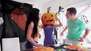 Stepmom's Head Stucked In Halloween Pumpkin, Stepson Helps With His Big Dick! - Tia Cyrus, Johnny on girlsporntube.one