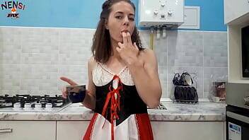 Housewife Masturbates Through Torn Pantyhose and Play with Cream on girlsporntube.one