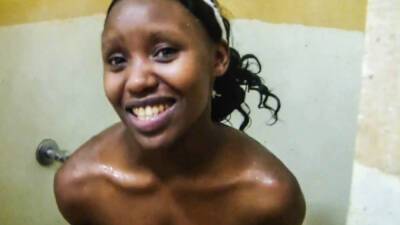 Ebony babe smiles before hardcore pounding in hotel bathroom on girlsporntube.one