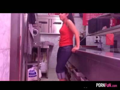 Dude convinces his colleague for a quickie in the kitchen on girlsporntube.one