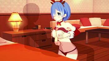 Re:Zero Rem rides cock and gets a creampie for Christmas. on girlsporntube.one