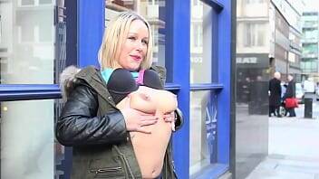 Busty pisses and strips in front of everyone without shame - Britain on girlsporntube.one