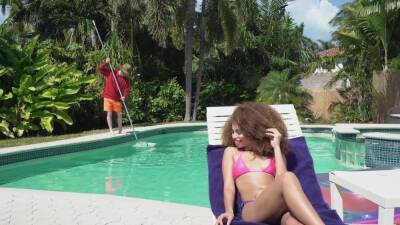 Outdoor interracial sex in doggy style by the pool - Cecilia Lion on girlsporntube.one