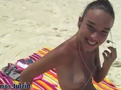 She is a sweet teen at the beach having fun on girlsporntube.one