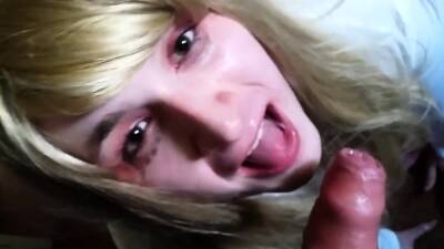 Young blonde sissy crossdresser swallows huge load on girlsporntube.one