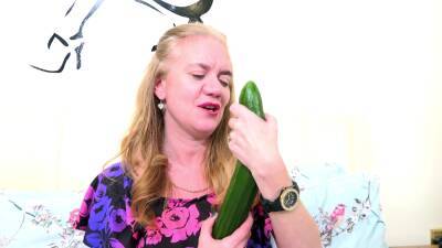 First time busty granny tries such a big cucumber on girlsporntube.one