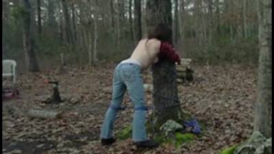 My slut tied to a tree and fucked rough on girlsporntube.one