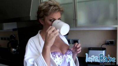 MILF gets naked after morning coffee on girlsporntube.one