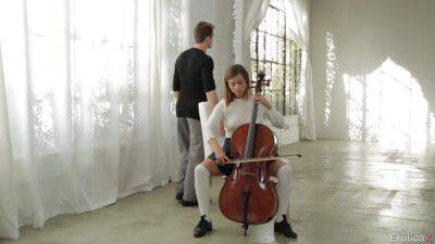 Sweet teen plays the cello while thinking about the guy's wet dong on girlsporntube.one