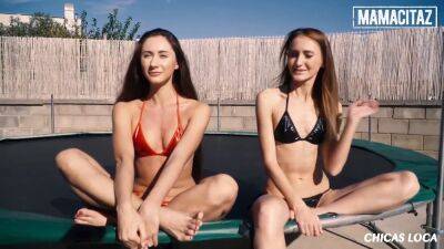 Skinny Brunette MAMACITAZ (Kira Parvati) And (Aruna Aghora) Enjoy Lesbian Sex On The Trampoline - Russia on girlsporntube.one