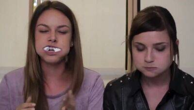 2 girls showing mouth and swallow skills chubby bunny challenge on girlsporntube.one