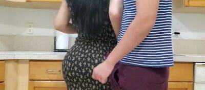 Voluptuous mommy is banged by her randy stepson in the kitchen while making dinner on girlsporntube.one