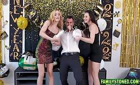 Stepdaughters having a hot New Years Eve with their stepdad on girlsporntube.one