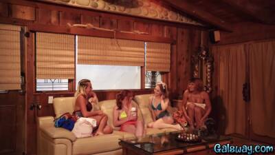 Teens having the beach party indoors and it gets steamy on girlsporntube.one