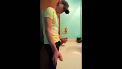 Straight hunk with fat dick jerks off in bathroom on girlsporntube.one