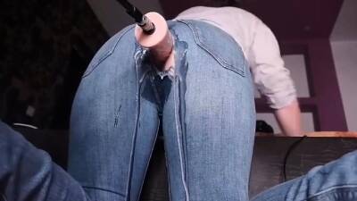 Machine Dick through her Jeans makes Mom Cream so Hard on girlsporntube.one