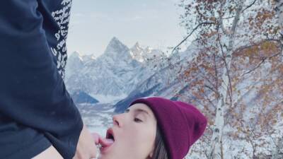 Beautiful shawty gives astonishing blowjob on the picturesque background on girlsporntube.one