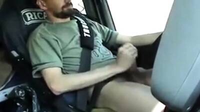 Str8 French trucker jerks his cock while driving - France on girlsporntube.one