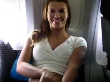 Hot blonde masturbates on a commercial flight on girlsporntube.one