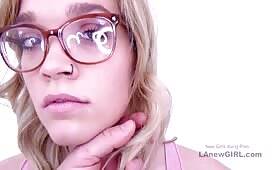 Blonde with glasses makes hard cock cum in studio on girlsporntube.one