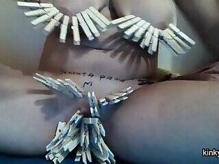 Obey orders with body full of clothespins on girlsporntube.one