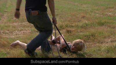 Submissive naked chick enjoys hardcore bondage and rough BDSM outside on girlsporntube.one