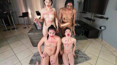 3 Naked Sluts And Myself Same Tame Exercise Gagging On Dildos Getting Faces Spat On Lipstick on girlsporntube.one