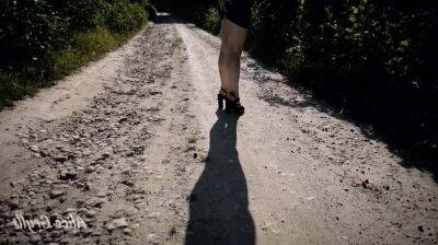 Horny wife WALKS NAKED in heels OUTSIDE the city SUCK dick in the bushes Cum in Mouth ALICExJAN on girlsporntube.one