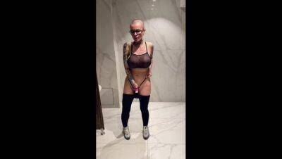 Crazy slut bald doll squirting in male public urinal, slut with big tits on girlsporntube.one