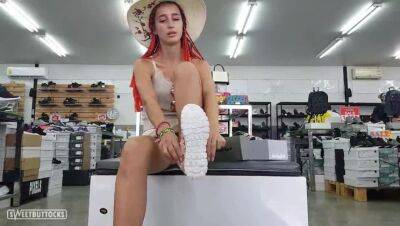 No panties upskirt in a shoe store on girlsporntube.one