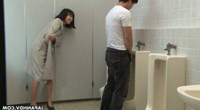 Crazy Asian chick Uta Kohaku pisses on dick of one stranger dude in a public toilet on girlsporntube.one