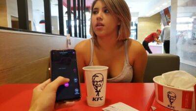 KFC public lush control and creampie in the bathroom on girlsporntube.one