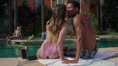 Loud black sex by the pool in energized foursome interracial on girlsporntube.one