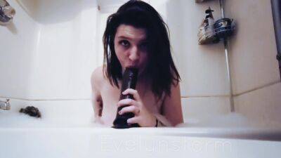 Sucking And Gagging On A Big Dildo In The Bathtub on girlsporntube.one