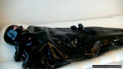 Sexy Latex Slave In The Rubber Bondage Body Bag on girlsporntube.one