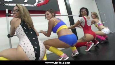 Stunning teen bffs hot orgy in a dance studio on girlsporntube.one