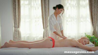 Massage makes these hot lesbians crave more than just sensual touches on girlsporntube.one