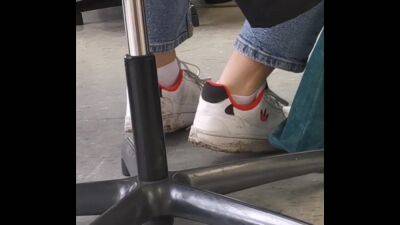 Candid feet in white ankle socks and sneakers on girlsporntube.one