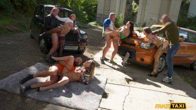 Great outdoor group sex scene with Lady Gang and Rebecca Volpetti - Italy - Czech Republic on girlsporntube.one