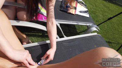 Ginger Spinner Lea And Miss Pussycat Pov Sunbathing Dildo Play And Jacuzzi on girlsporntube.one