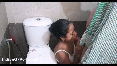 Indian girl sucking dick and bending over to take that cock in her snug little pussy in bathroom - India on girlsporntube.one