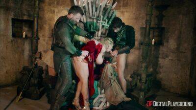 Busty blonde whore fucked on the iron throne and soaked in sperm on girlsporntube.one