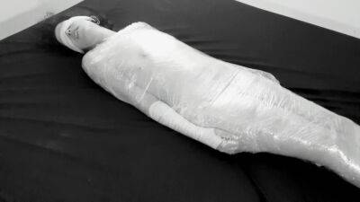 Mummified in plastic wrap girl gets fucked and squirts after fingering on girlsporntube.one