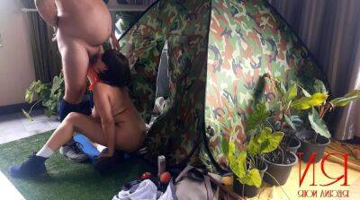 Sex in camp. A stranger fucks a nudist lady in her mouth in a camping in nature. on girlsporntube.one