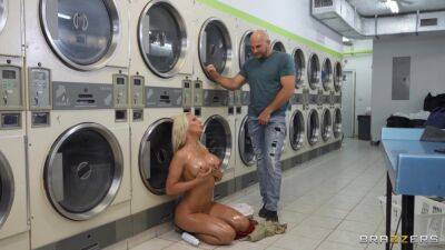 Curvaceous blonde damsel with big tits pleasures JMac in the laundry on girlsporntube.one