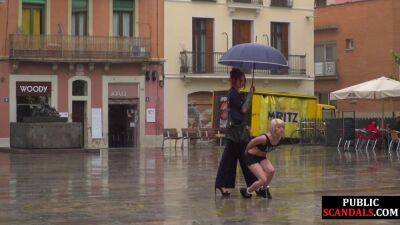 Female servant whipped outdoor by redhead femdom lady on girlsporntube.one